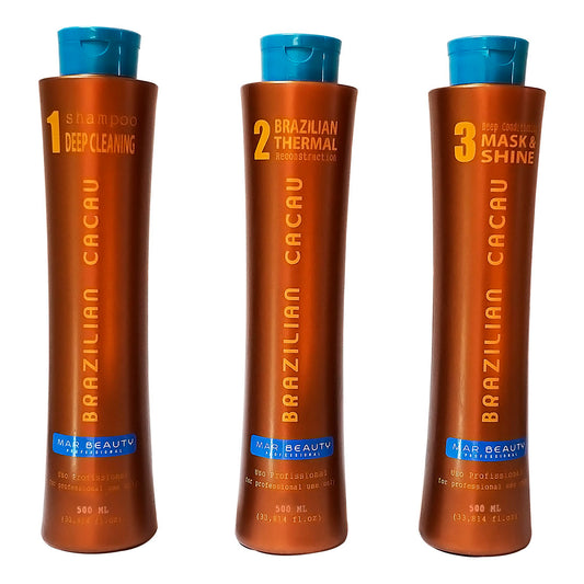 Kit Alisado Permanente 3 Pasos (Keratina) Brazilian Cacau 500ml - Mar Beauty